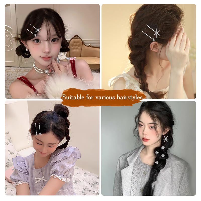 YangQian Christmas Hair Pins for Womens Snowflake Crystal Rhinestone Bobby Pins for Wedding Sparkly Star Hair Clips Barrettes Bridal Flower Girls Bobby Pins Accessories Birthday Decorative Hairpins for Updos - Image 3